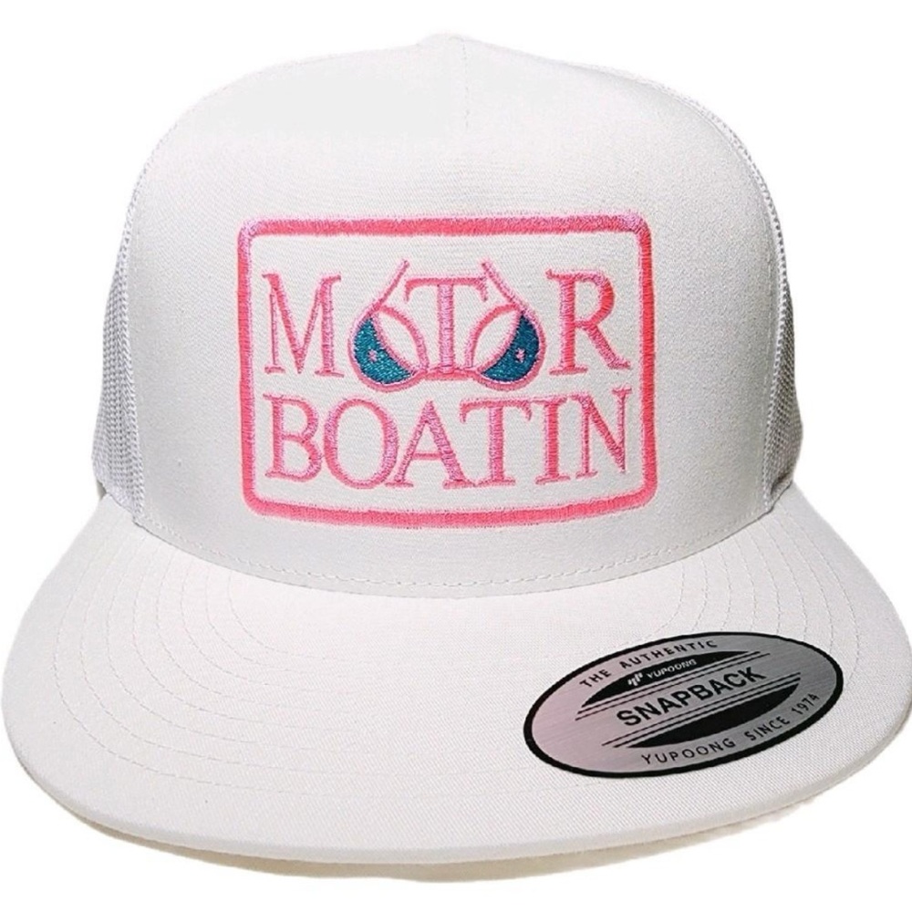 Motor Boatin Mesh Snapback Embroidered Flat Bill Trucker Hat Cap Teal Bikini